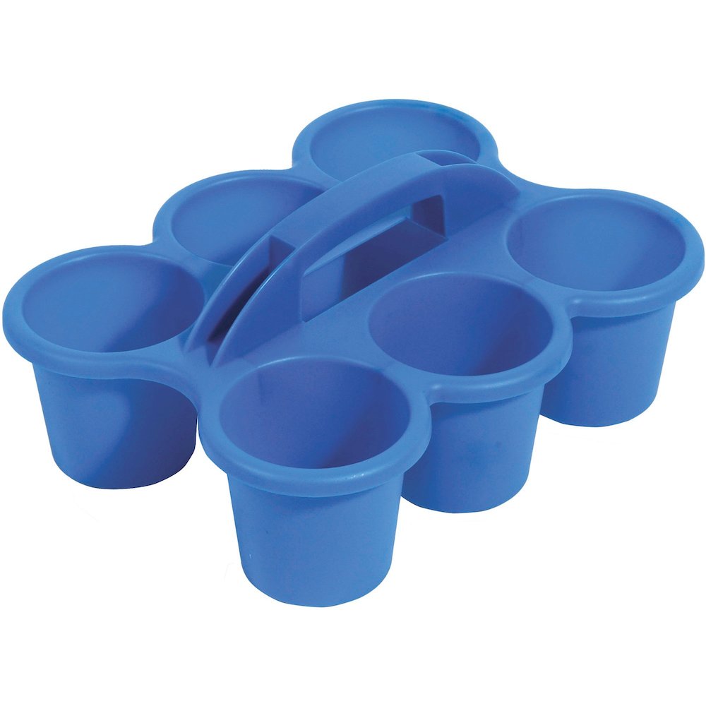 Deflecto Antimicrobial Kids 6 Cup Caddy - 6 Compartment(s) - 5.29" Height x 12.07" Width x 9.55" Depth - Lightweight, Portable, Antimicrobial, Easy to Clean, Handle, Stackable, Mildew Resistant - Blue. Picture 1
