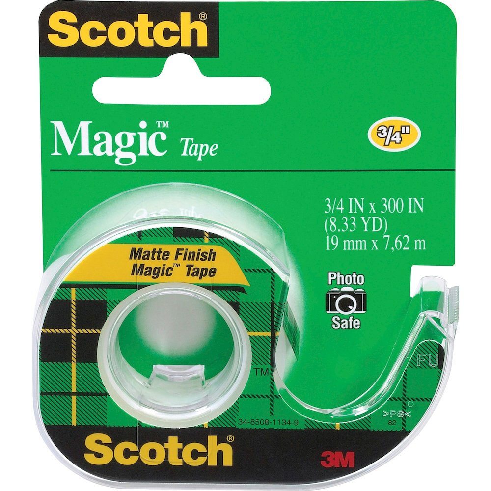 Scotch Magic Matte Finish Tape - 25 ft Length x 0.75" Width - 1" Core - Clear - Adhesive Backing - Dispenser Included - Handheld Dispenser - Split Resistant, Tear Resistant - For Document, Paper - 12 . Picture 1