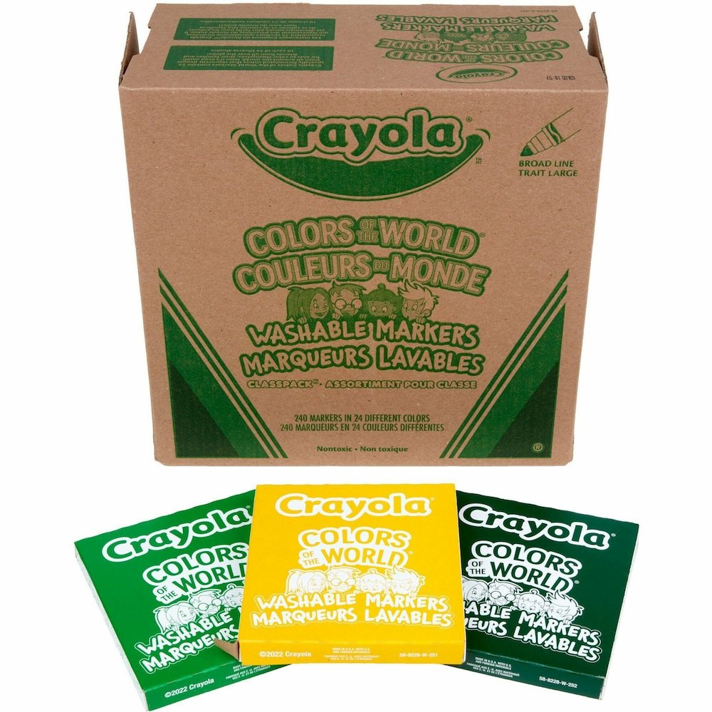 Crayola Multicultural Colors Washable Markers - Washable - Assorted, Almond, Gold, Rose Ink - 240 / Box. Picture 1