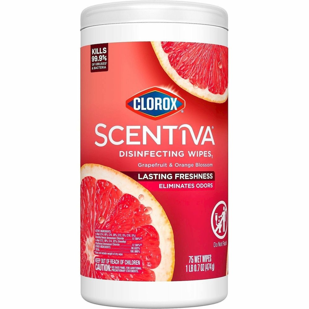 Clorox Scentiva Wipes, Bleach Free Cleaning Wipes - Ready-To-Use - Grapefruit, Orange Blossom Scent - Bleach-free, Disinfectant, Deodorize - White - 75/Tub - 1 Each. Picture 1