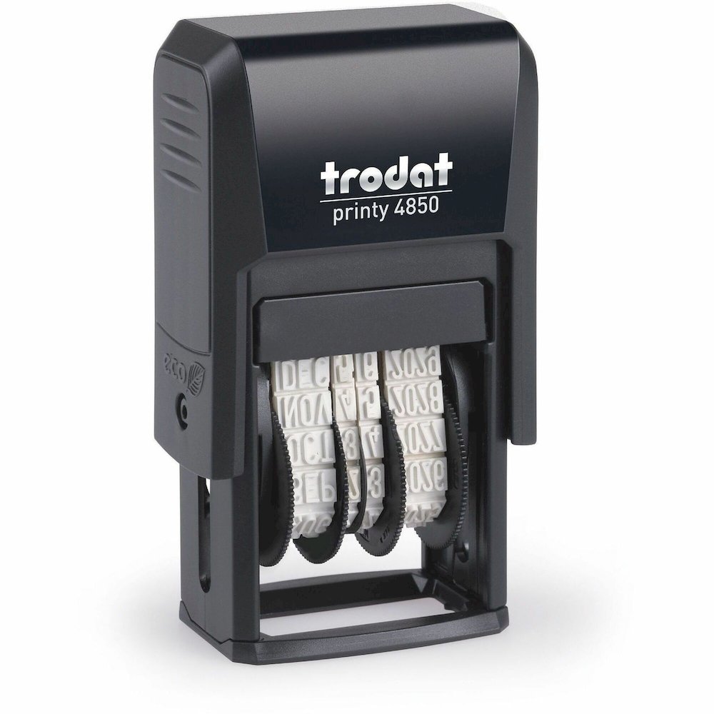 Trodat Micro 5-in-1 Date Stamp - Date Stamp - E-MAILED, FAXED, PAID, RECEIVED - 0.75" Impression Width - 10000 Impression(s) - 4 Bands - Assorted - Plastic Plastic - Recycled - 1 Each. Picture 1