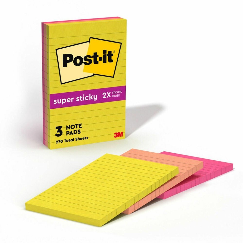 Post-it&reg; Super Sticky Multi-Pack Notes - Summer Joy Color Collection - 4" Flag/Note Width x 6" Flag/Note Length - Rectangle - 90 Sheets per Pad - Citron, Papaya Fizz, Power Pink, Washed Denim, Fre. Picture 1