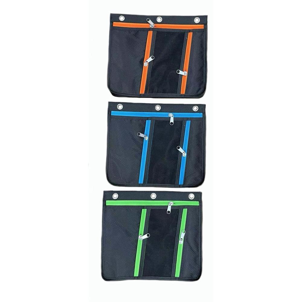 Charles Leonard Triple-pocket Pencil Pouches - 11" Height x 9.5" Width - Ring Binder - Multi - Nylon - 24 / Display Box. Picture 1