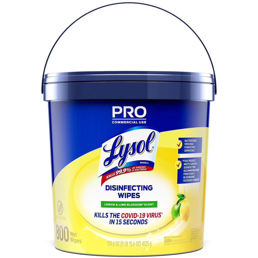 Lysol Disinfecting Wipe Bucket w/Wipes - Lemon & Lime Blossom Scent - 8" Length x 6" Width - White - 800 / Each. Picture 1