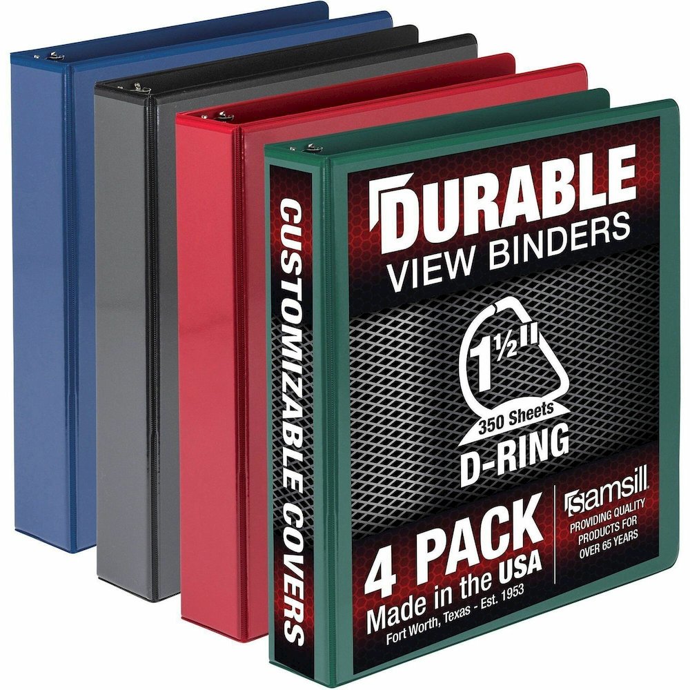 Samsill Durable View Binders - 1 1/2" Binder Capacity - Letter - 8 1/2" x 11" Sheet Size - 350 Sheet Capacity - Fastener: D-Ring - Pocket: 2, Internal - Chipboard, Polypropylene - Assorted - Recycled . Picture 1