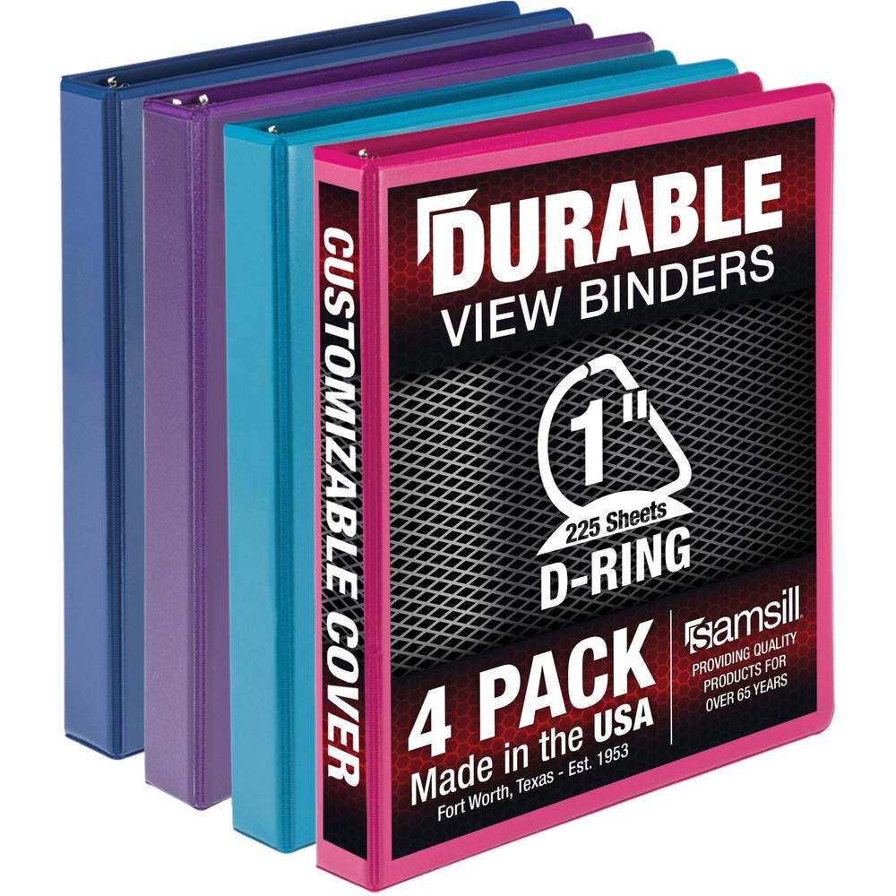 Samsill Durable View Binders - 1" Binder Capacity - Letter - 8 1/2" x 11" Sheet Size - 225 Sheet Capacity - 3 Ring - Fastener: D-Ring - Pocket: 2, Internal - Polypropylene, Chipboard - Assorted - Dura. Picture 1