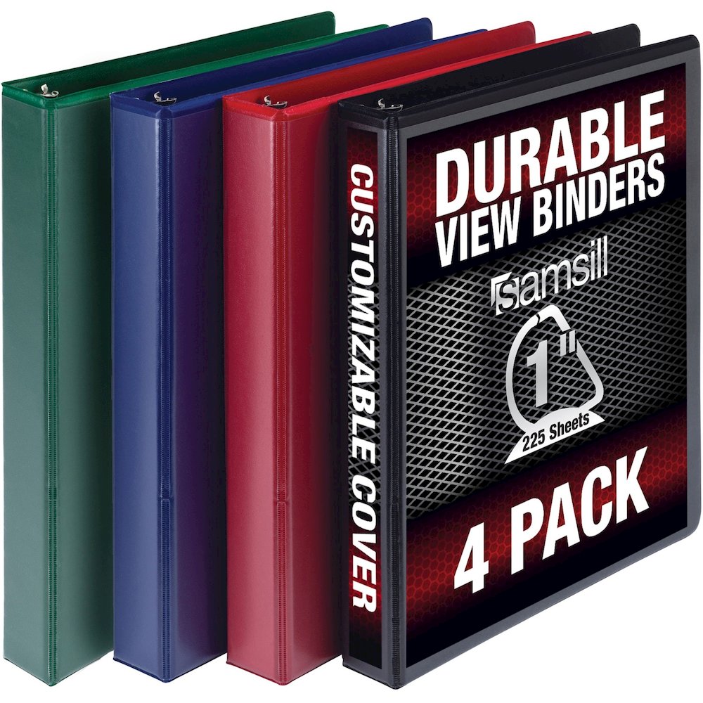 Samsill Durable View Binders - 1" Binder Capacity - Letter - 8 1/2" x 11" Sheet Size - 225 Sheet Capacity - 3 Ring - Fastener: D-Ring - Pocket: 2, Internal - Polypropylene, Chipboard - Black, Blue, Re. Picture 1