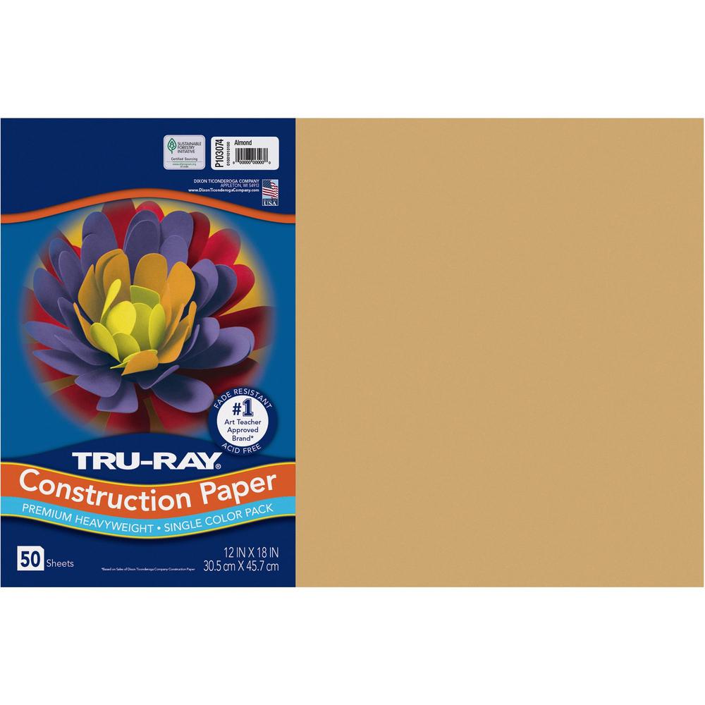 Tru-Ray Construction Paper - Art Project, Craft Project - 12" Width x 18" Length - 76 lb Basis Weight - Almond - Fiber, Sulphite - 50 / Pack. Picture 1