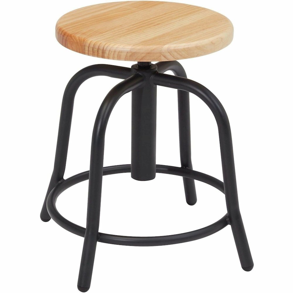National Public Seating 6800 Series Stools - Solid Hardwood Seat Material - Black Frame Color - Steel Frame Material - Curved Leg Base - Wood, Black - 1 Each. Picture 1