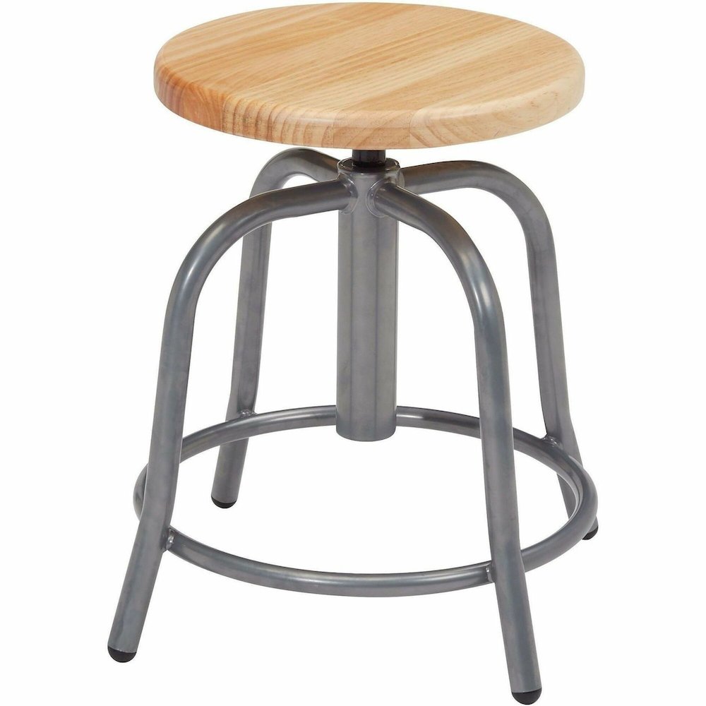 National Public Seating 6800 Series Stools - Solid Hardwood Seat Material - Gray Frame Color - Steel Frame Material - Curved Leg Base - Wood, Gray - 1 Each. Picture 1