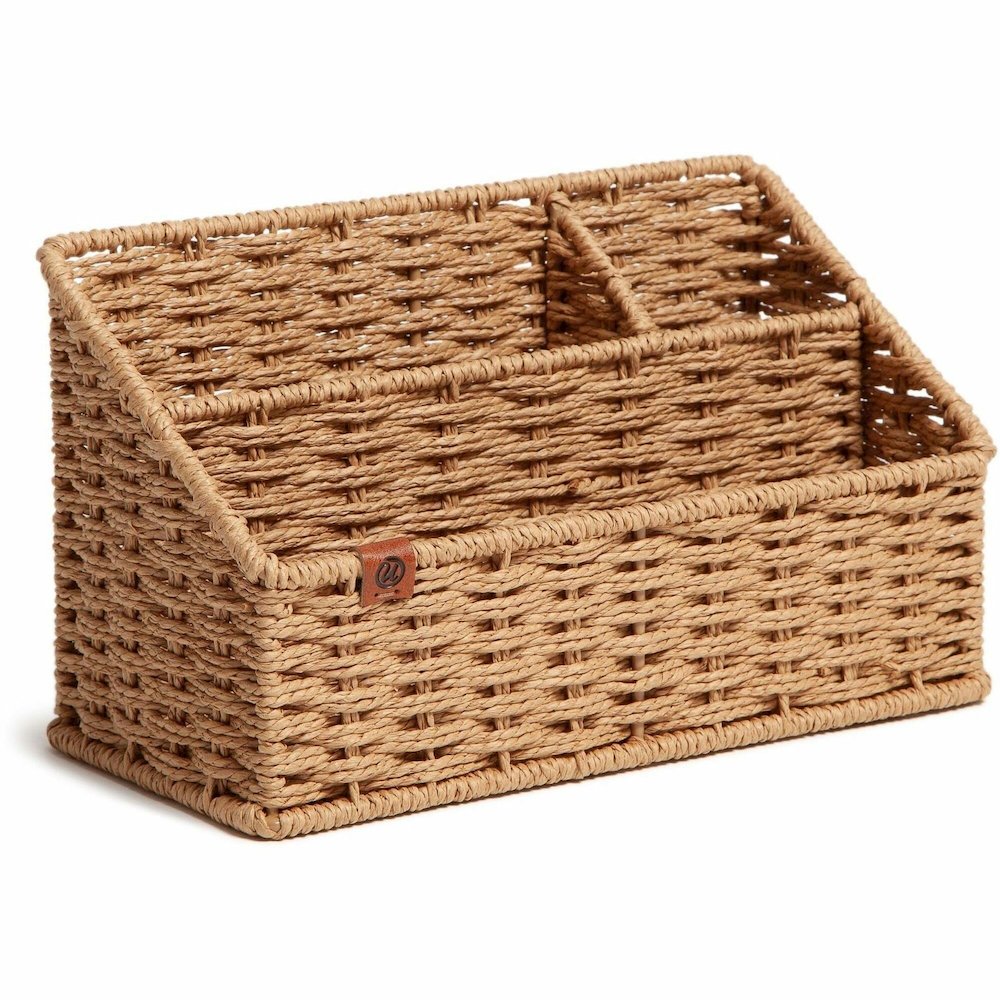 U Brands Woven All-in-1 Desk Organizer - 3 Compartment(s) - 5.70" Height x 10.20" Width x 4.90" Depth - Sturdy - Brown - 1 Each. Picture 1