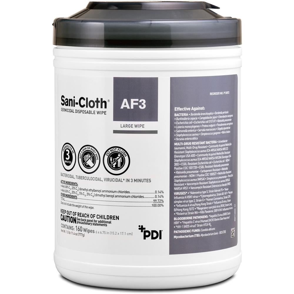 PDI Sani-Cloth AF3 Germicidal Wipes - 6.75" Length x 6" Width - Alcohol-free, Bleach-free, Virucidal, Fungicide, Fragrance-free, Disposable, Phenol-free, Ammonia-free, Disinfectant, Pre-moistened, Str. Picture 1