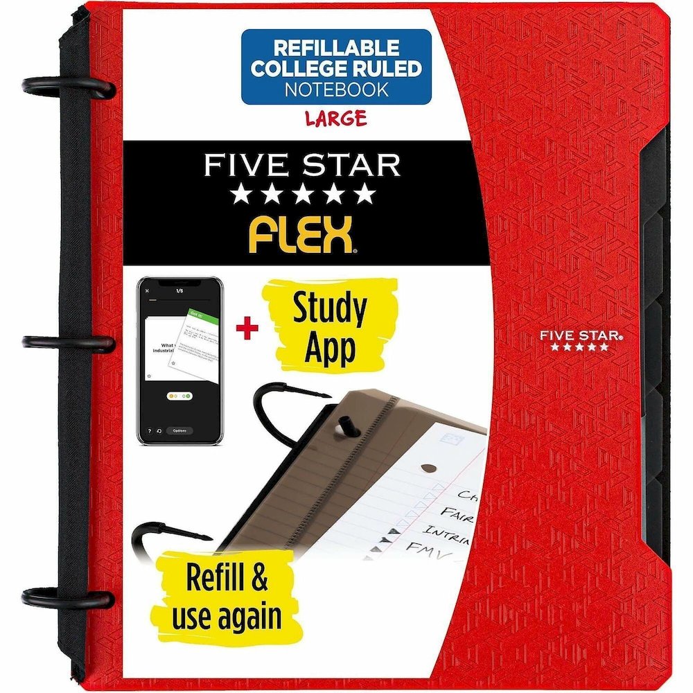Mead Five Star Flex Hybrid NoteBinder - 1" Binder Capacity - 200 Sheet Capacity - Pocket: 2 - 5 Divider - Plastic - Multi-colored - TechLock Ring, Durable, Foldable - 1 Each. Picture 1