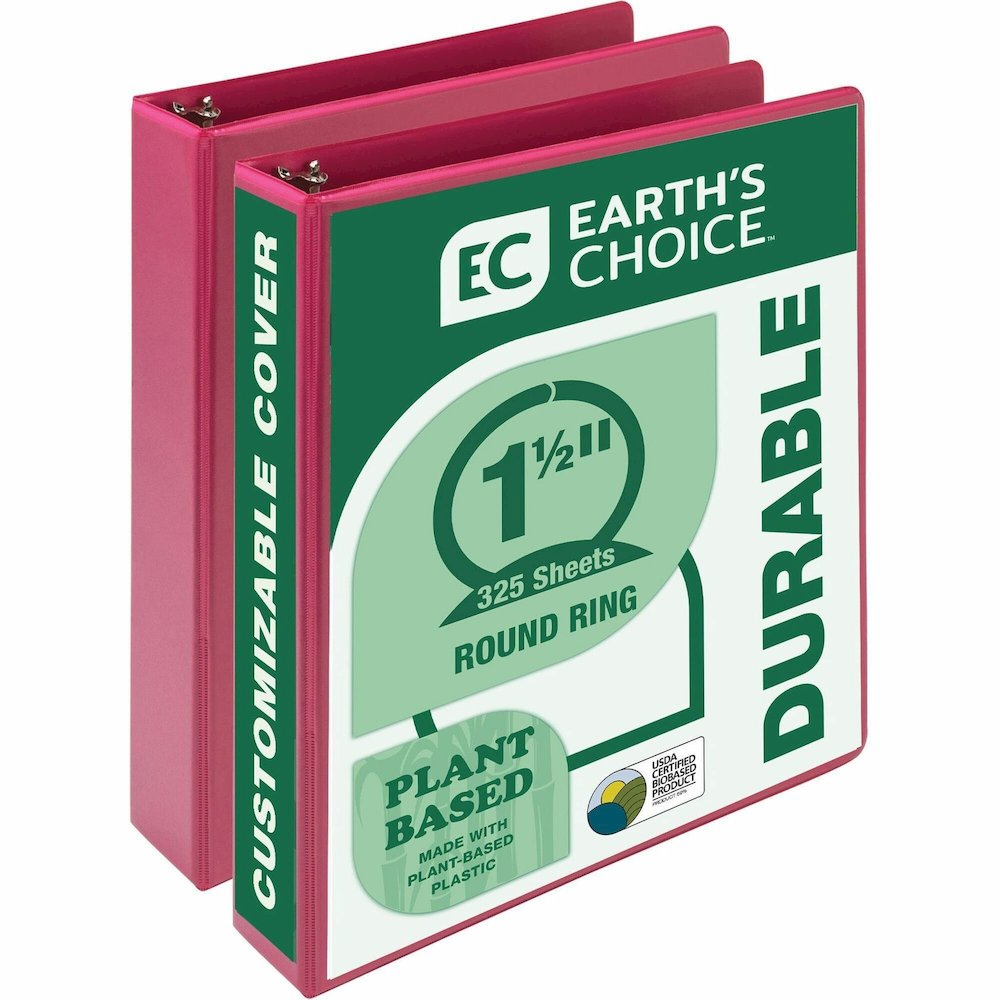 Samsill Earth's Choice Plant-based View Binders - 1 1/2" Binder Capacity - Letter - 8 1/2" x 11" Sheet Size - 3 Ring - Fastener: Round Ring - Chipboard, Polypropylene, Plastic - Berry - Recycled - Bio. Picture 1