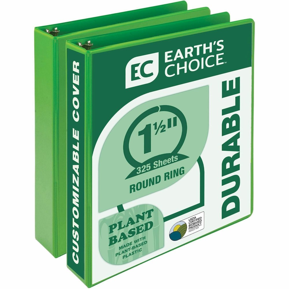Samsill Earth's Choice Plant-based View Binders - 1 1/2" Binder Capacity - Letter - 8 1/2" x 11" Sheet Size - 3 Ring - Fastener: Round Ring - Chipboard, Polypropylene, Plastic - Lime - Recycled - Bio-. Picture 1