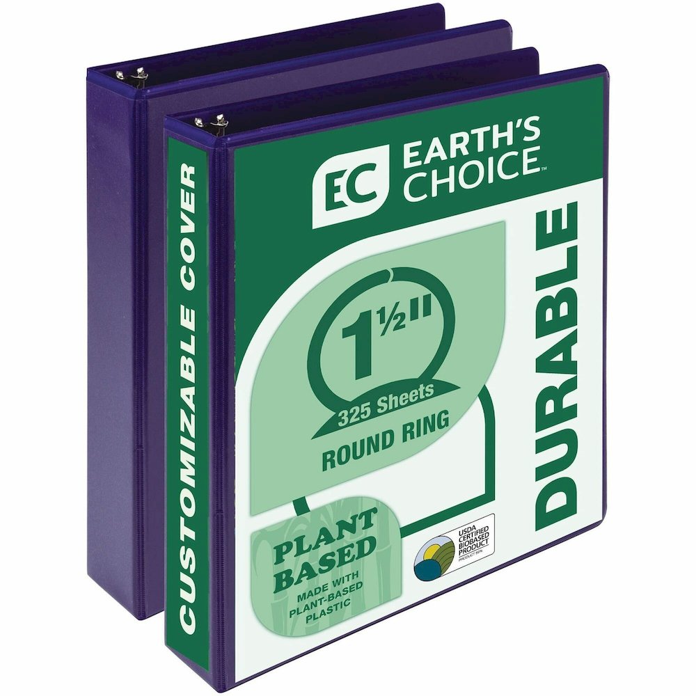 Samsill Earth's Choice Plant-based View Binders - 1 1/2" Binder Capacity - Letter - 8 1/2" x 11" Sheet Size - 3 Ring - Fastener: Round Ring - Chipboard, Polypropylene, Plastic - Purple - Recycled - Bi. Picture 1