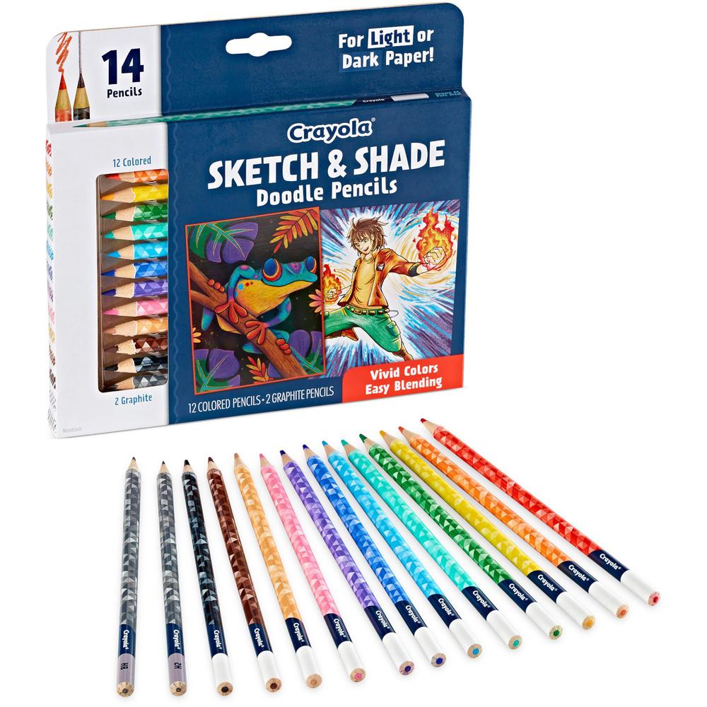 Crayola Sketch & Shade Doodle Pencils - Graphite Lead - 2H, HB - Multicolor Barrel - 14 / Pack. Picture 1