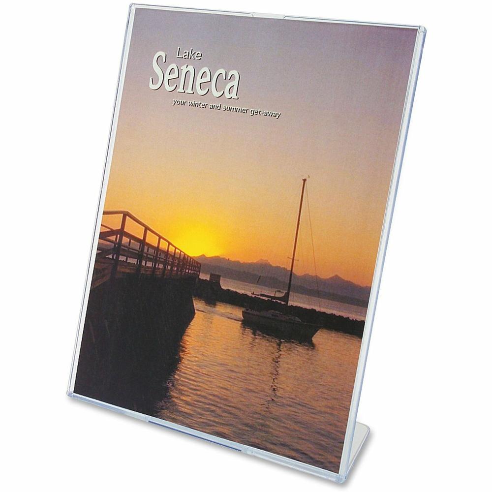 Deflecto Superior Image Slanted Sign Holders - 8.5" Width x 11" Height x 3.5" Depth - L-shaped Shape - Top Loading, Durable - Polystyrene - Clear - 12 / Carton. Picture 1