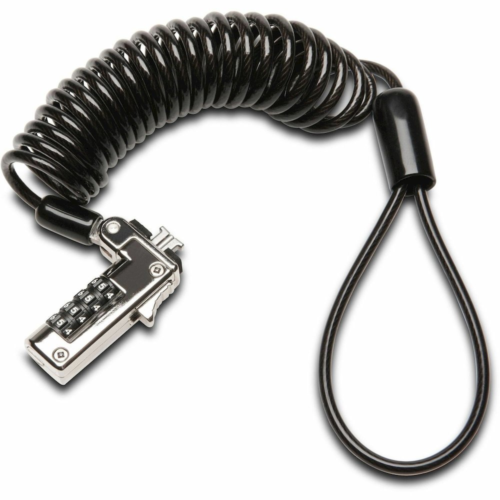 Kensington Slim Portable Combination Lock - 5.91 ft Cable - Resettable - 4-digit - Combination Lock - Black - Carbon Steel, Plastic - For Notebook - Self-coiling. Picture 1