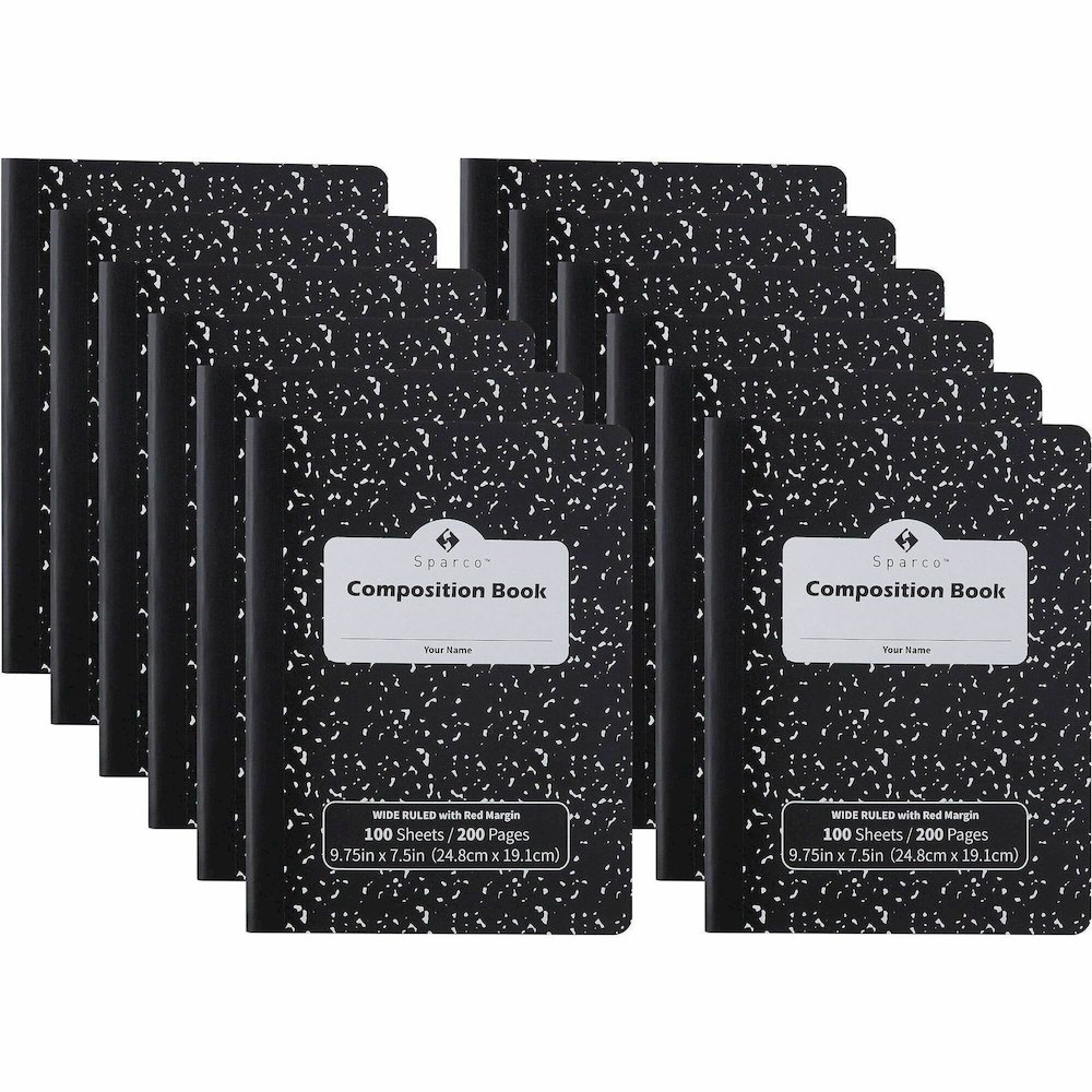 Sparco Composition Notebook - 100 Sheets - Letter - Black Cover - 12 / Pack. Picture 1