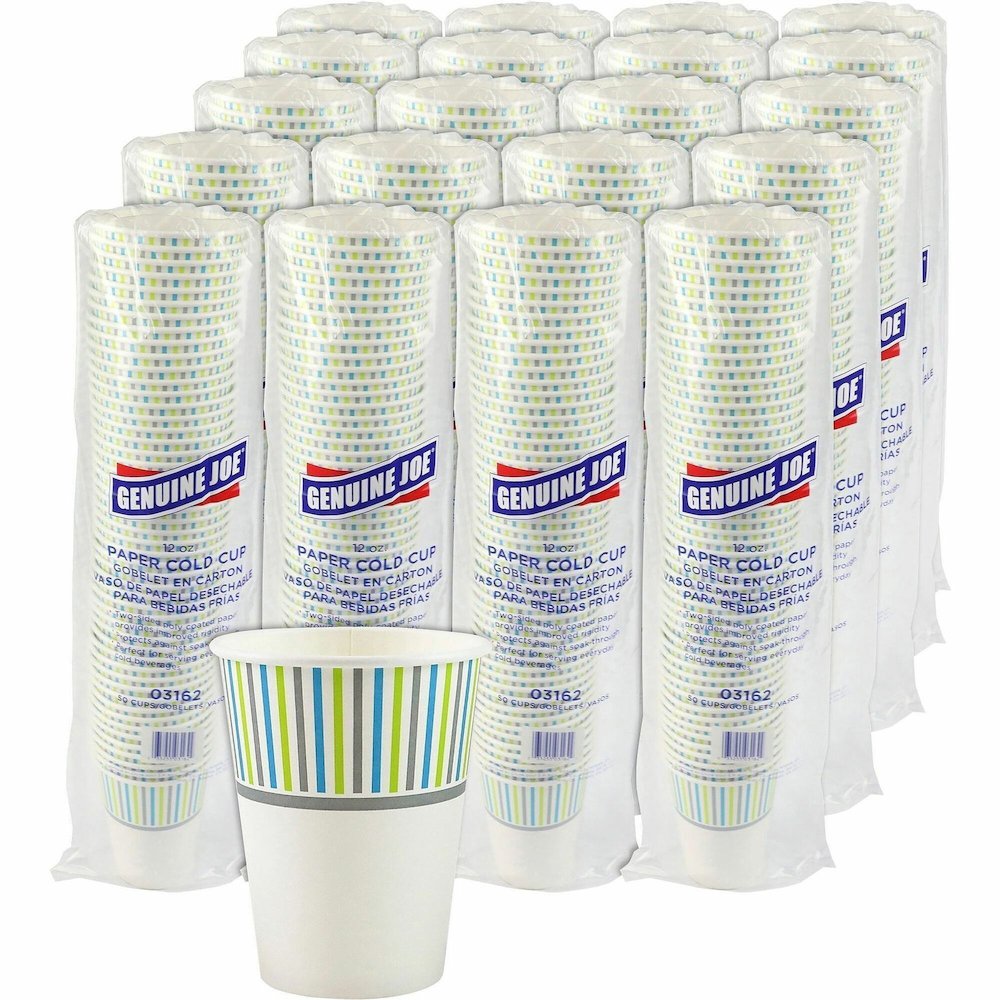 Genuine Joe 12 oz Cold Cups - 50 / Pack - 20 / Carton - White - Paper - Cold, Beverage. Picture 1