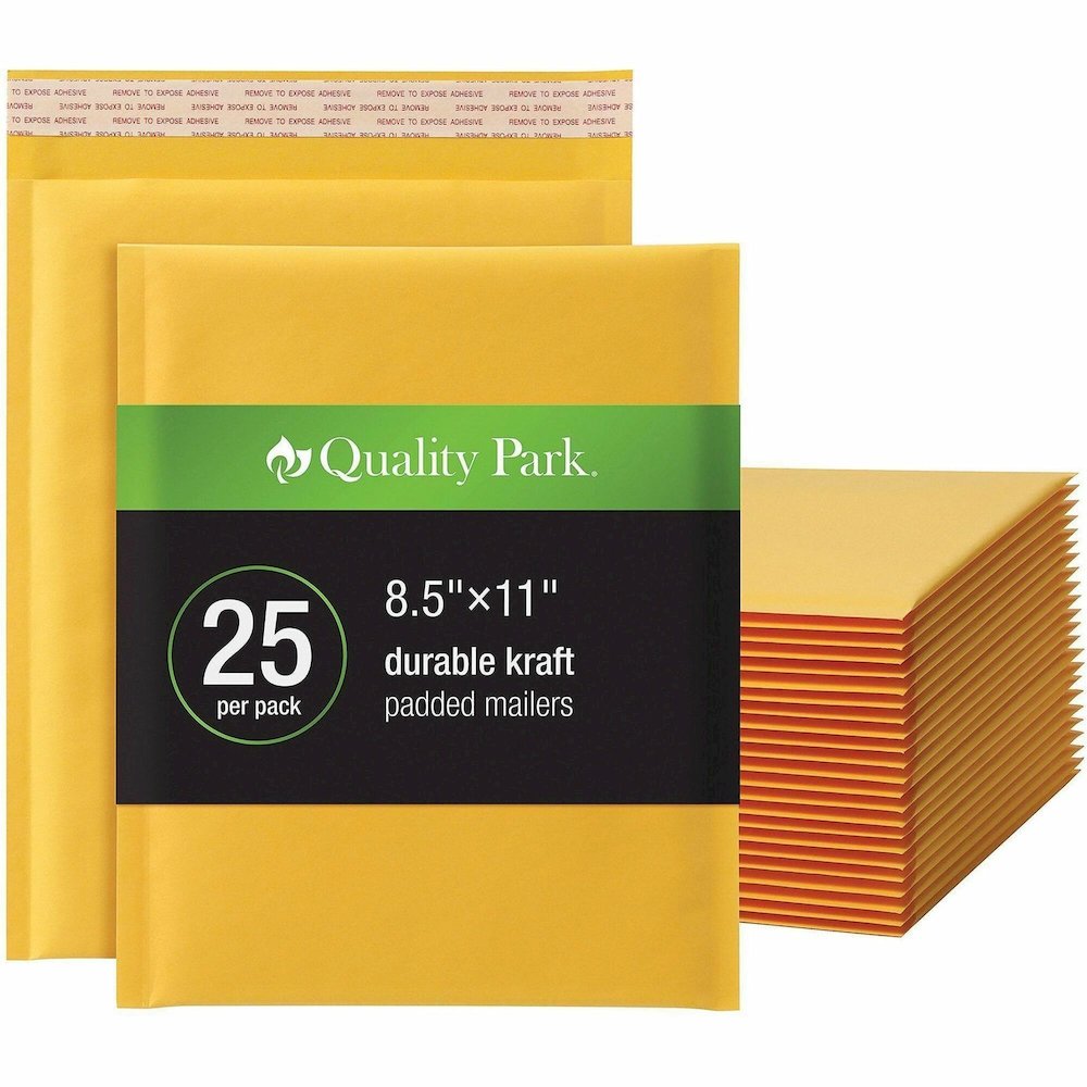 Quality Park Bubble Mailers - Bubble - 8 1/2" Width x 11" Length - Strip - Brown Kraft - 25 / Box. Picture 1