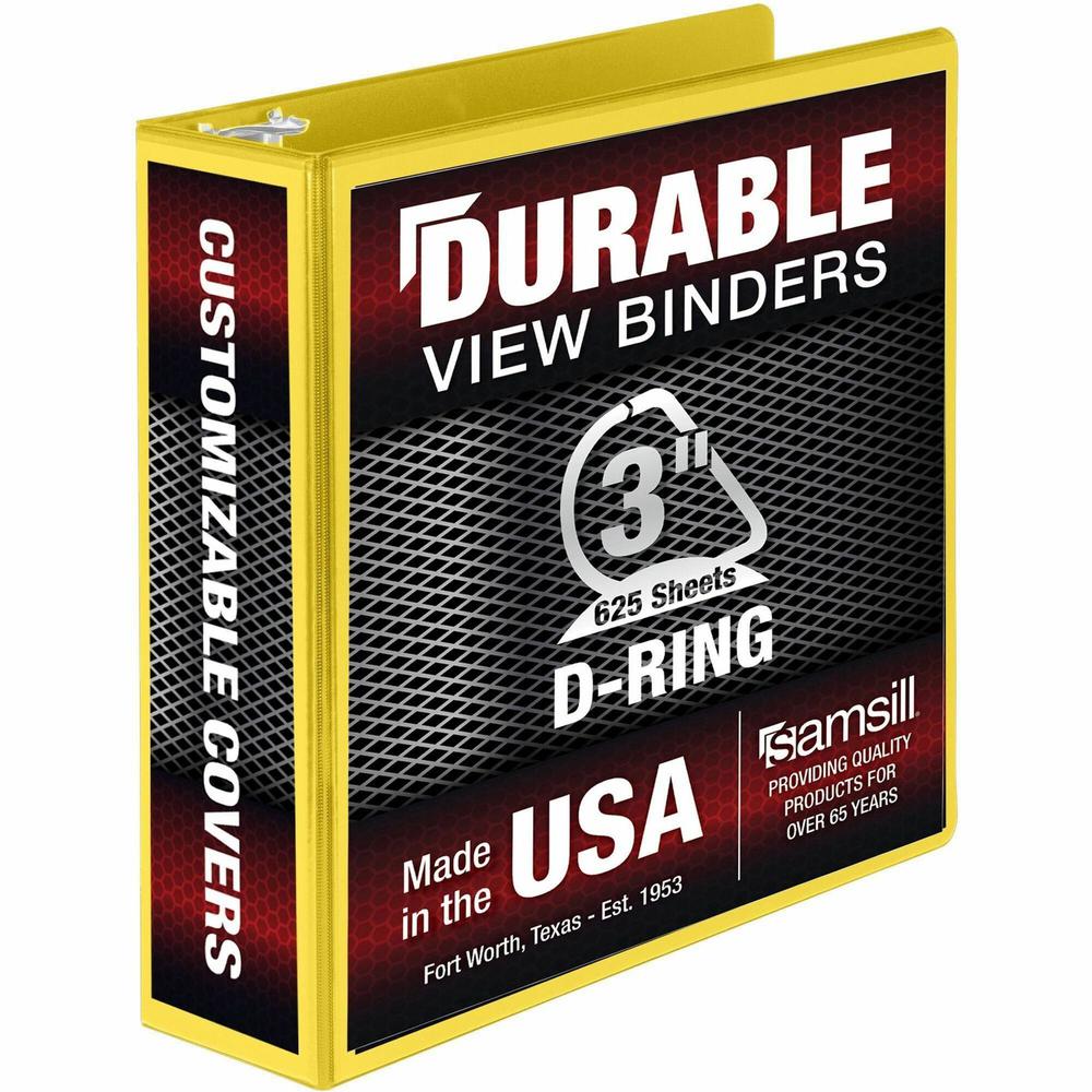 Samsill Durable Three-Ring View Binder - 3" Binder Capacity - 625 Sheet Capacity - 3 Ring - Fastener: D-Ring - Pocket: 2, Internal - Polypropylene, Chipboard - Yellow - Recycled - Durable, PVC-free, I. Picture 1