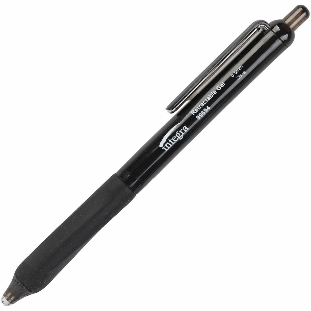 Integra Silent Retractable Gel Pens - Retractable - Black Ink - 12 / Box. Picture 1