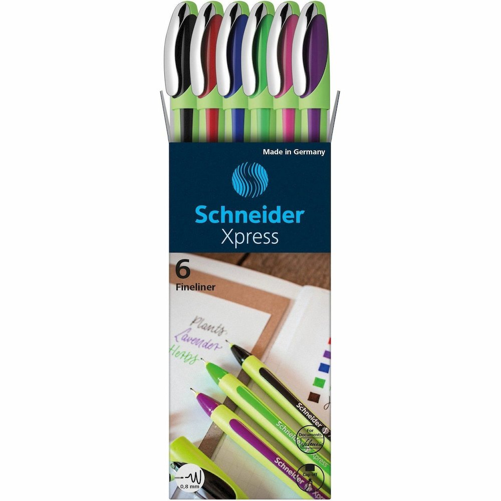 Schneider Xpress Fineliner Pen - Assorted Ink - Rubberized Barrel - Fiber Tip - 6 / Pack. Picture 1