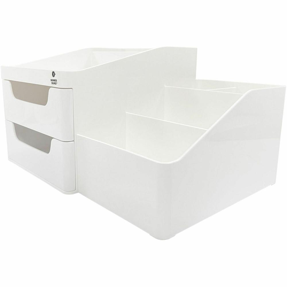 Business Source Multi-Grid Desktop Organizer - 7 Compartment(s) - 2 Drawer(s) - 5.70" Height x 10.70" Width x 7.60" Depth - Desktop - Storage Drawer, Removable Drawer, Durable - White - ABS Plastic - . Picture 1
