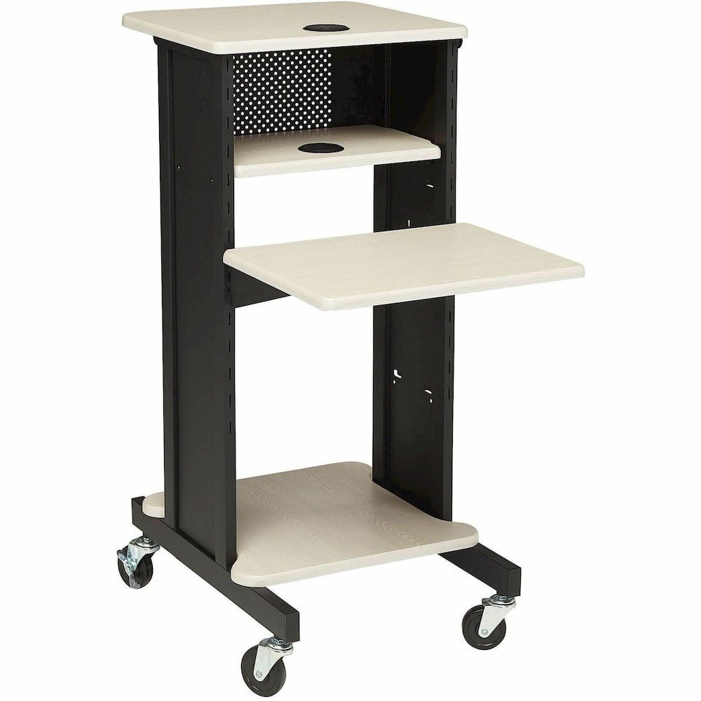National Public Seating PRC200 Premium Presentation Cart - 4 Shelf - 4 Casters - 3" Caster Size - 18" Width x 30" Depth x 40.50" Height - Black Steel Frame - Ivory, Black - 1 Each. Picture 1