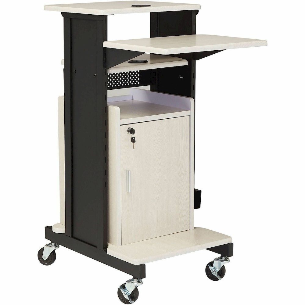 National Public Seating OklahomaSound PRC250 Presentation Cart - 6 Shelf - 4 Casters - 3" Caster Size - 18" Width x 30" Depth x 40.50" Height - Black Steel Frame - Ivory, Black - 1 Each. Picture 1