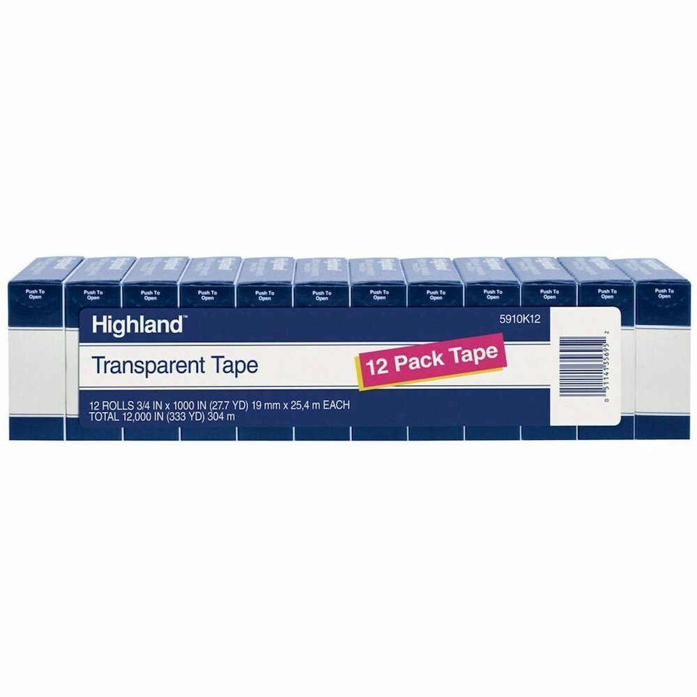 3M Highland Transparent Light-duty Tape - 27.78 yd Length x 0.75" Width - 1" Core - Transparent - Polypropylene Film - Acrylic Adhesive - Desktop Dispenser - For Packaging, Envelope, Mending, Sealing,. Picture 1