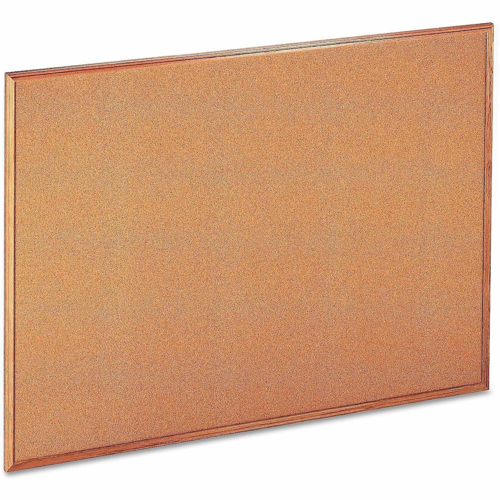 Universal Bulletin Board - 36" Board Height x 48" Board Width x 1.20" Board Depth - Brown Natural Cork, Tan Surface - Durable, Self-healing - Oak Wood Frame - 1 Each. Picture 1