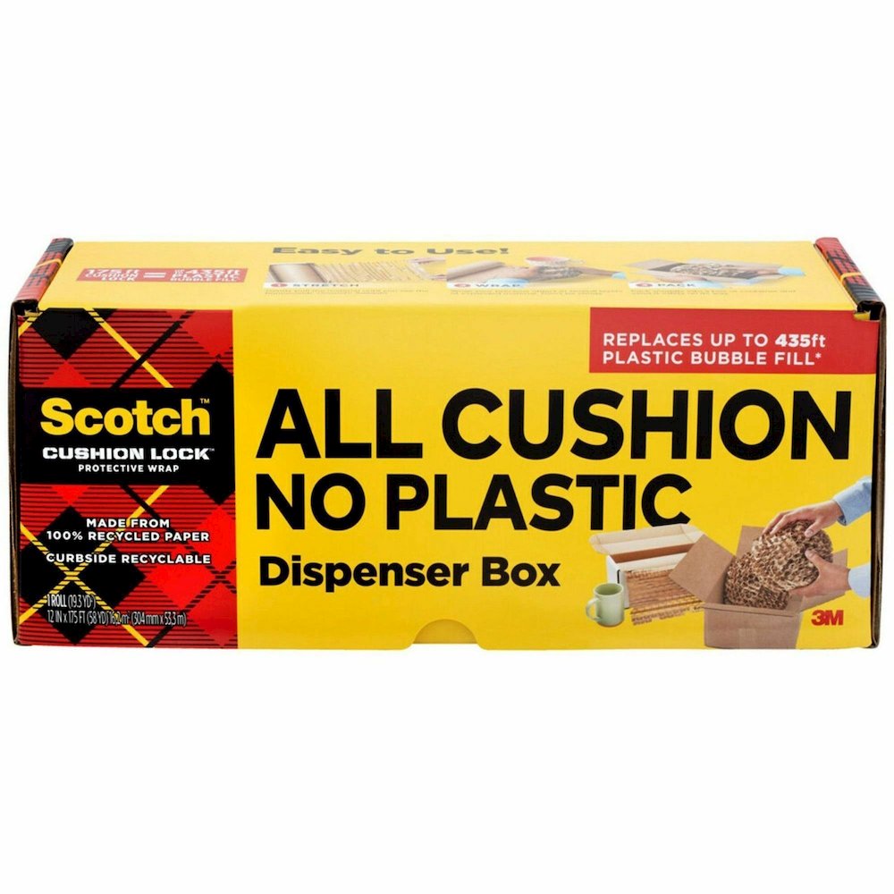 Scotch Cushion Lock Protective Wrap - 12" Width x 175 ft Length - Cushioned, Recyclable, Easy to Use - Kraft Paper - Brown - 1 Roll. Picture 1