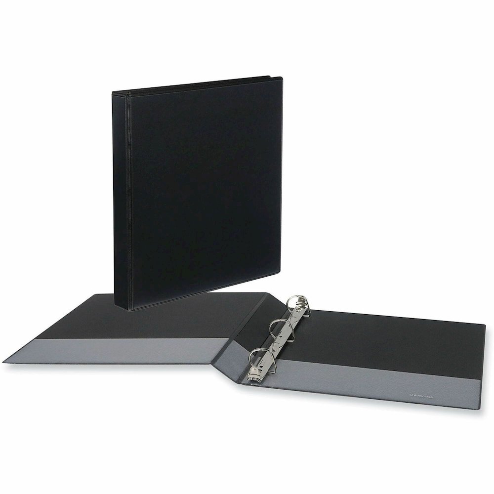 Universal Slant D-Ring View Binder, 3 Rings, 1" Capacity, 11 x 8.5, Black, 12/Carton - 1" Binder Capacity - Letter - 8 1/2" x 11" Sheet Size - 220 Sheet Capacity - 3 Ring - Fastener: Ring - Pocket: 2,. Picture 1