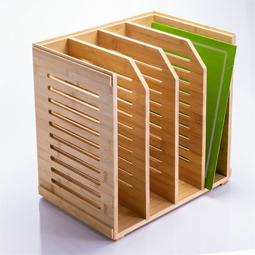Officemate Bamboo Magazine File - 4 Compartment(s) - Horizontal/Vertical - 5.28" Height x 14.09" Width x 8.62" Depth - Stackable - Durable, Stackable - Natural - Bamboo - 1 Each. Picture 1