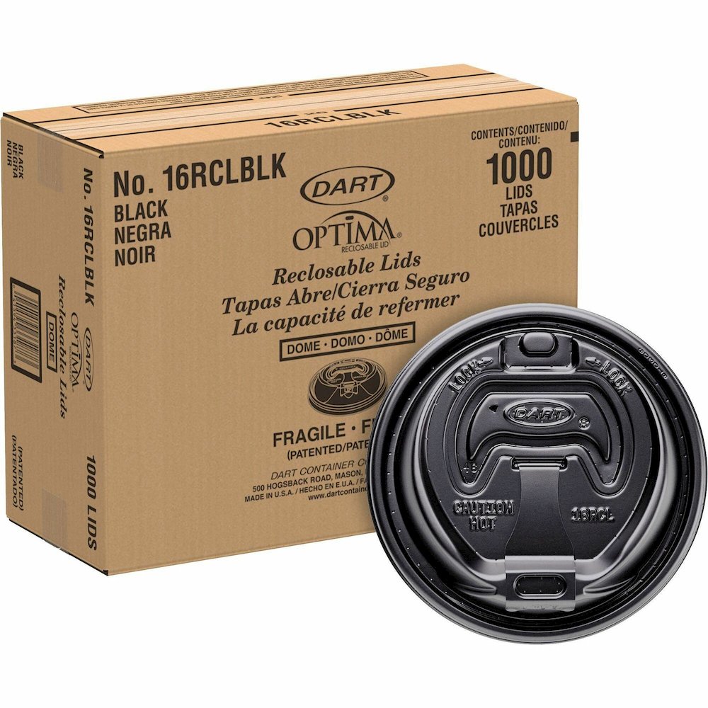 Dart Black Plastic Reclosable Lids - Round - Plastic - Black - 100/Bag - 1000 / Carton. Picture 1