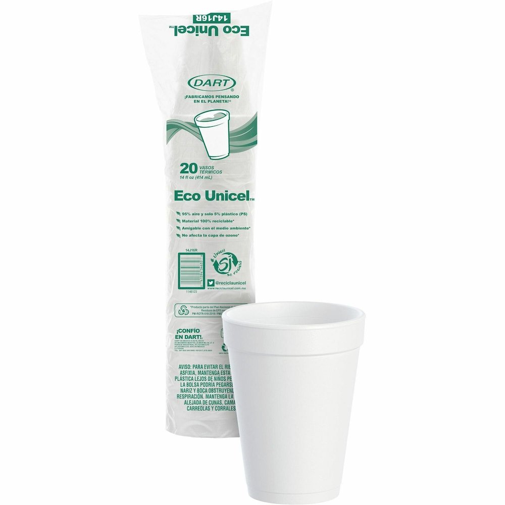Dart J Cup 14 oz Squat Insulated Foam Cups - 14 fl oz - White - Foam - Cold Drink, Hot Drink, Soft Drink - 25/Pack - 40 / Carton. Picture 1