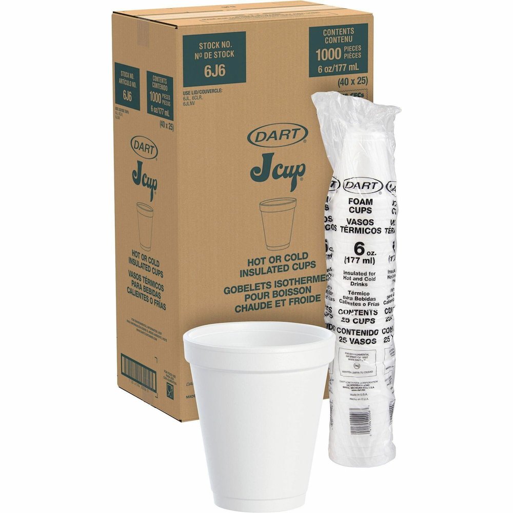 Dart J Cup 6 oz Insulated Foam Cups - 6 fl oz - White - Foam - Soft Drink, Cold Drink, Hot Drink - 25/Pack - 40 / Carton. Picture 1
