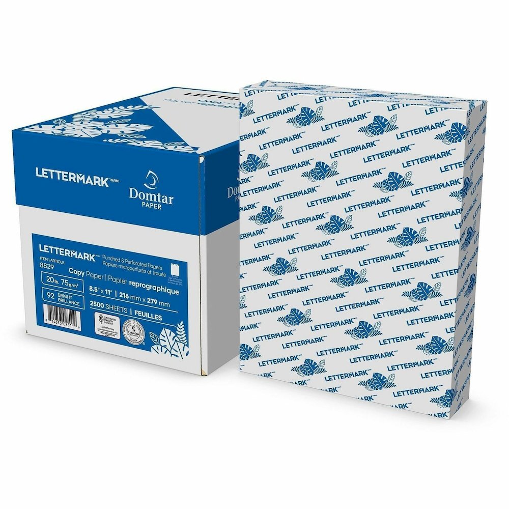 Domtar Lettermark Perforated & Hole-Punch Paper - 5-Hole Punched - 92 Brightness - 88 Opacity - Letter - 8 1/2" x 11" - 20 lb Basis Weight - 75 g/m² Grammage - Smooth - Sustainable Forestry Initi. Picture 1