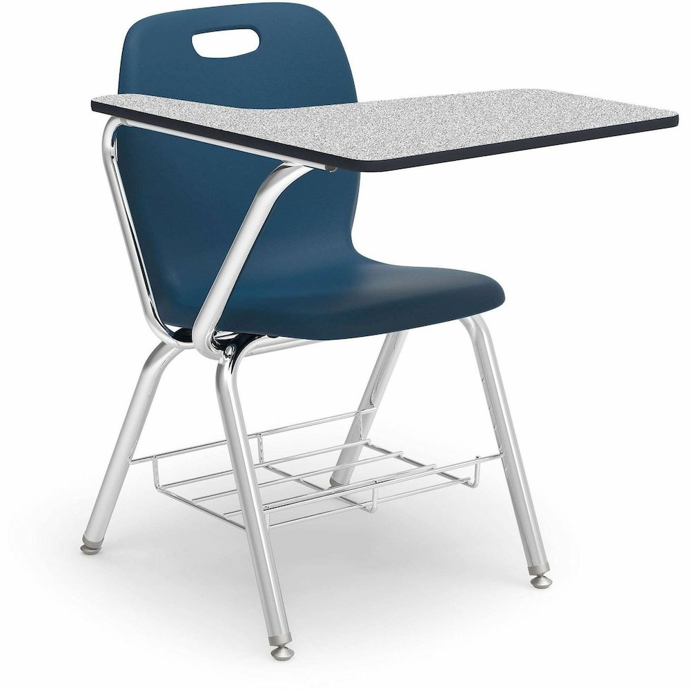 Lorell Compact Desk-Chair Combo - Material: Poly - Finish: Navy - Compact, Armrest, Book Rack, Swivel, Glide - For Student, Book - 2 / Carton. Picture 1