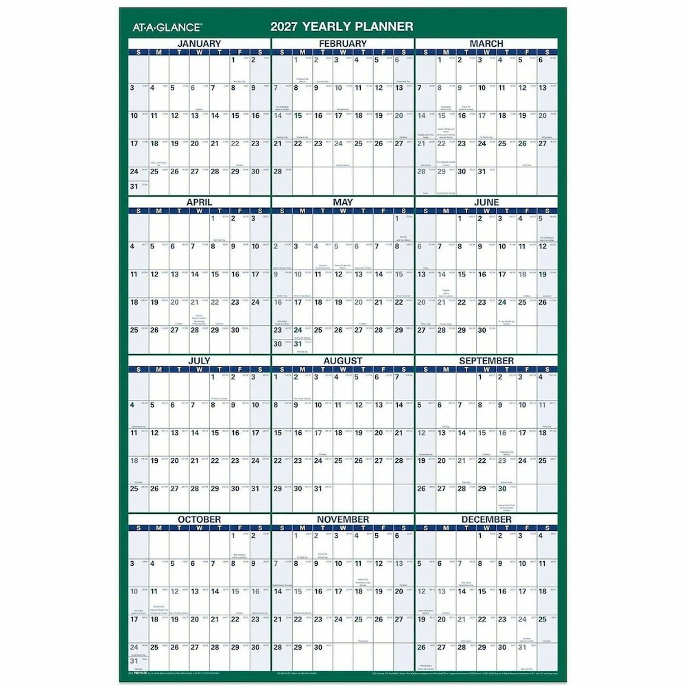 At-A-Glance Vertical Reversible Erasable Wall Calendar - Large - Julian Dates - Yearly - 12 Month - January 2026 to December 2026 - 24" x 36" Sheet Size - White Sheet - Blue, Gray - Laminate - 1 Each. Picture 1