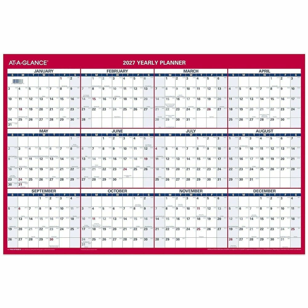At-A-Glance Vertical Horizontal Reversible Erasable Wall Calendar - Large - Julian Dates - Yearly - 12 Month - January 2026 to December 2026 - 36" x 24" Sheet Size - White Sheet - 1.25" x 1.25" , 1.38. Picture 1