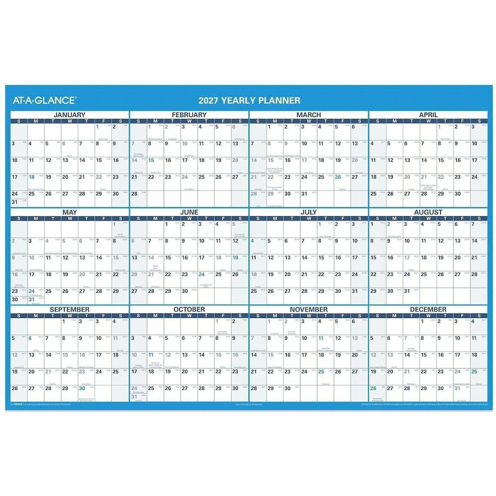 At-A-Glance Horizontal Reversible Erasable Wall Calendar - Extra Large - Julian Dates - Yearly - 12 Month - January 2026 to December 2026 - 48" x 32" Sheet Size - White Sheet - 1.63" x 1.50" Block - G. Picture 1