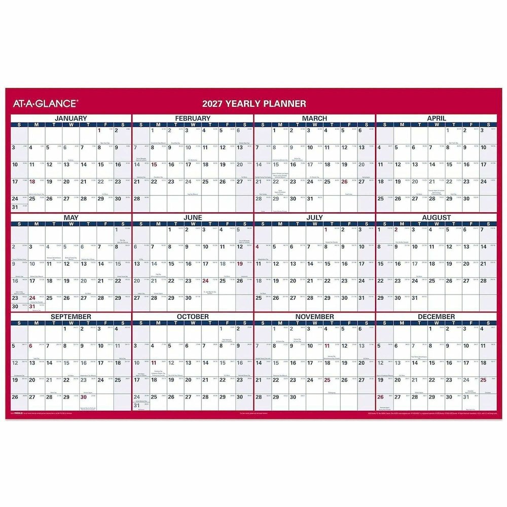 At-A-Glance Vertical Reversible Horizontal Erasable Wall Calendar - Extra Large - Julian Dates - Yearly - 12 Month - January 2026 to December 2026 - 48" x 32" Sheet Size - White Sheet - 1.25" x 1.88" . Picture 1