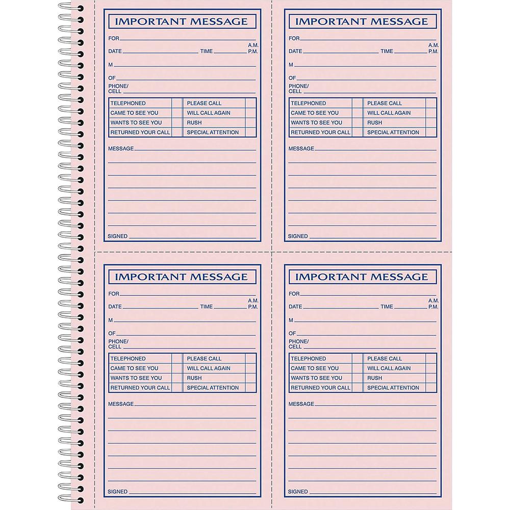Adams Carbonless Important Message Pad - 200 Sheet(s) - Spiral Bound - 2 PartCarbonless Copy - 8.50" x 11" Sheet Size - Assorted Sheet(s) - 1 Each. Picture 1
