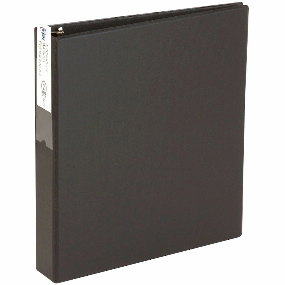 Avery&reg; Economy Binder - 2" Binder Capacity - Letter - 8 1/2" x 11" Sheet Size - 375 Sheet Capacity - 3 Ring - Fastener: Round Ring - Pocket: 2, Internal - Vinyl - Black - 1.05 lb - Recycled - Labe. Picture 1