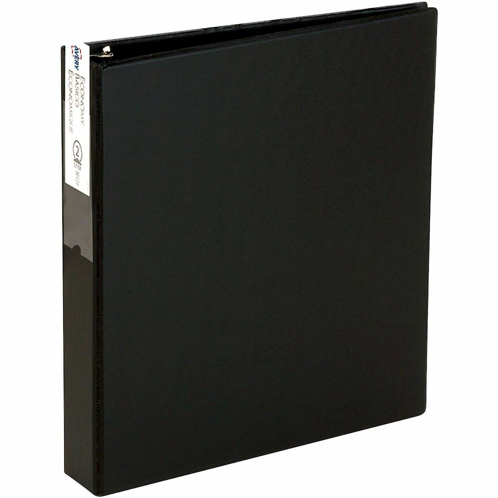 Avery&reg; Economy Binder - 3" Binder Capacity - Letter - 8 1/2" x 11" Sheet Size - 460 Sheet Capacity - 3 Ring - Fastener: Round Ring - Pocket: 2, Internal - Vinyl - Black - 1.75 lb - Recycled - Labe. Picture 1