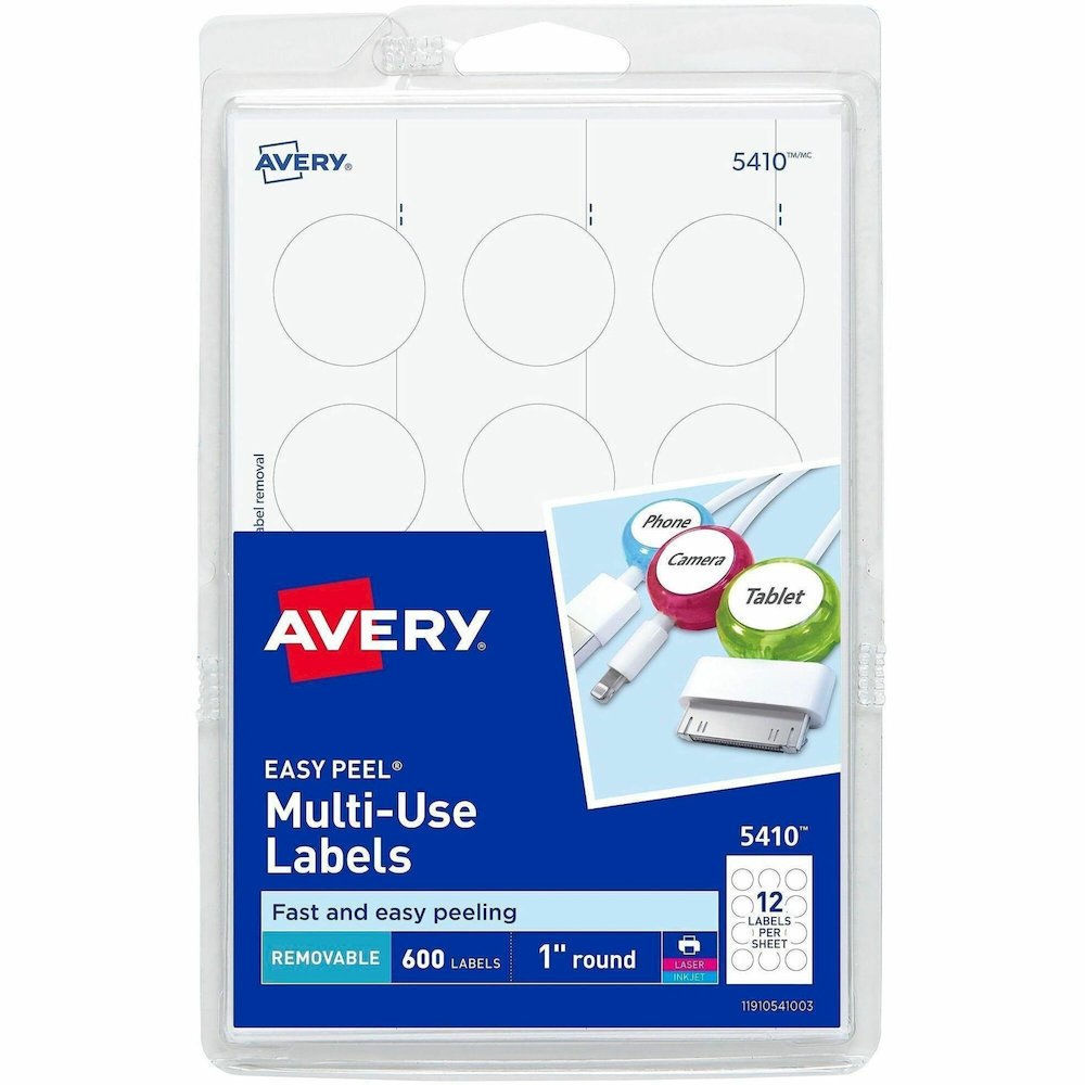 Avery&reg; Removable ID Labels - 1" Diameter - Removable Adhesive - Circle - Inkjet, Laser - White - 600 / Pack. Picture 1